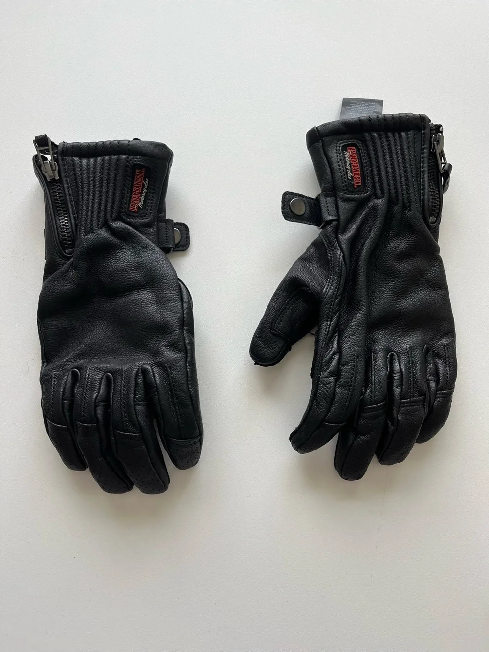 Black Leather Riding Gloves with Zipper Closure size Medium